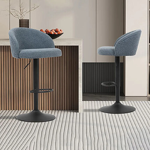 Mes Lot de 2 chaises de bar H63/84 cm en tissu bouclette bleu - ARJA