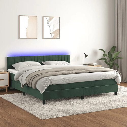 Sommier à lattes LED,Cadre à lattes de lit avec matelas pour Adulte Vert foncé 180x200 cm -MN89054