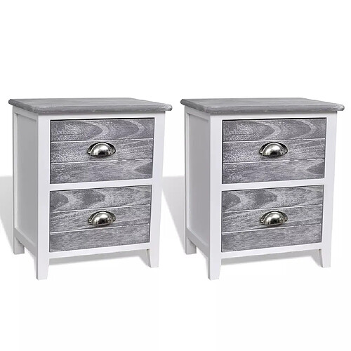 Helloshop26 Table de nuit chevet commode armoire meuble chambre 2 pcs avec 2 tiroirs gris et blanc 1402170