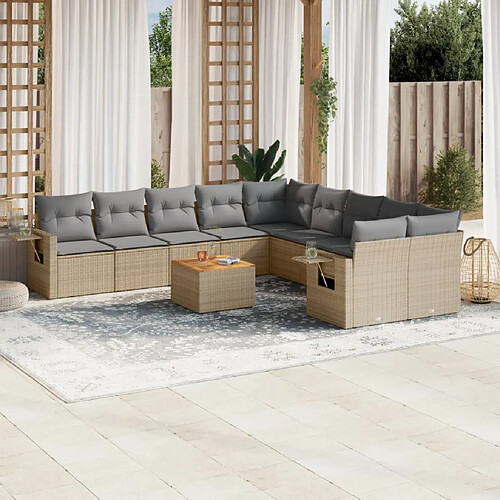 vidaXL Salon de jardin 11 pcs avec coussins beige résine tressée