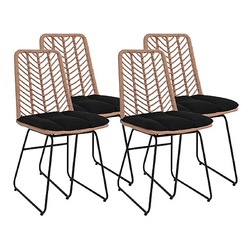 Lisa Design Forenza - lot de 4 chaises - effet rotin - bois et noir