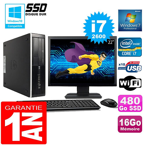 PC HP Compaq 8300 SFF Core I7-2600 Ram 16Go Disque 480 Go SSD Wifi W7 Ecran 22" · Occasion