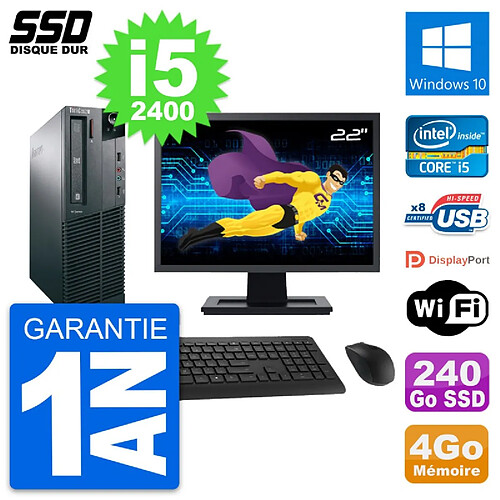 PC Lenovo M82 SFF Ecran 22" Intel Core i5-2400 RAM 4Go SSD 240Go Windows 10 Wifi · Occasion