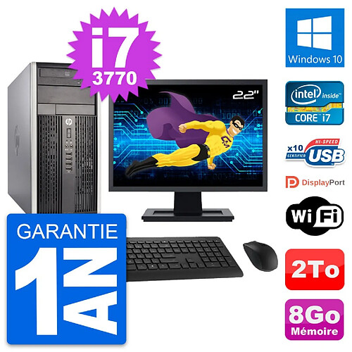 PC Tour HP Pro 6300 CMT Ecran 22" i7-3770 RAM 8Go Disque Dur 2To Windows 10 Wifi · Occasion