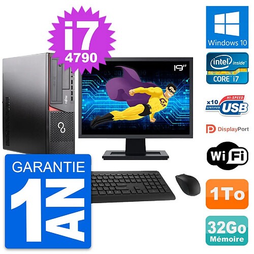 PC Fujitsu E920 DT Ecran 19" Intel i7-4790 RAM 32Go Disque 1To Windows 10 Wifi · Occasion