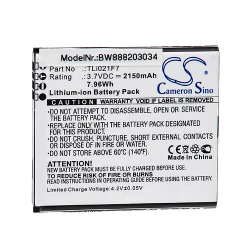 vhbw Batterie remplacement pour Alcatel TLi021F7 pour routeur modem hotspots (2150mAh, 3,7V, Li-ion)