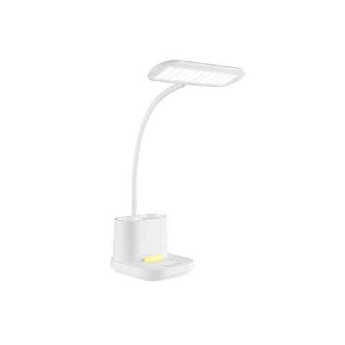 Lampe de table WE avec porte stylo, luminosité régleable, 3 couleurs de températrue, batterie rechargeable de 3600 mAh, support tél intégré, blanc