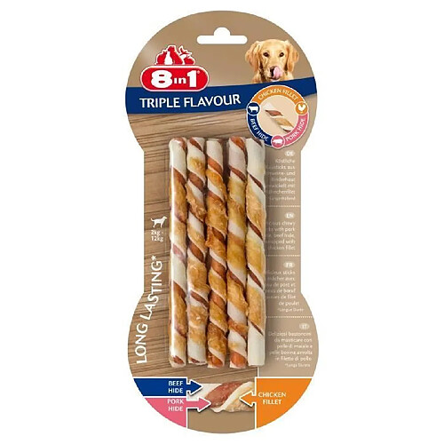 8in1 Triple Flavour Sticks a mâcher Premium aux Boeuf, Porc, Poulet - Pour chien de petite taille - 10 pieces