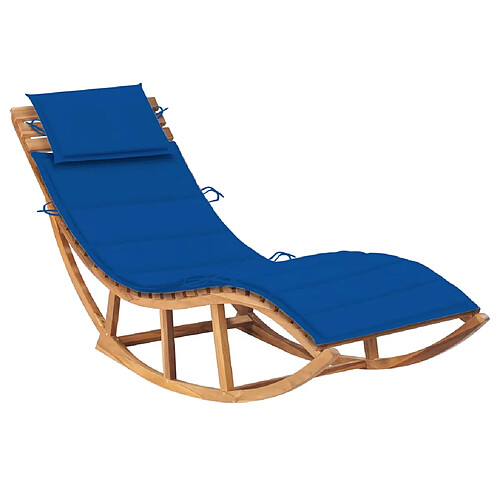 Helloshop26 Transat chaise longue bain de soleil lit de jardin terrasse meuble d'extérieur à bascule avec coussin bois de teck solide 02_0012950