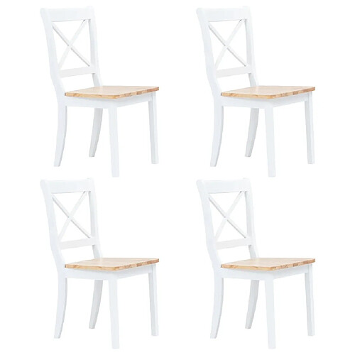 Decoshop26 Lot de 4 chaises de salle à manger cuisine blanc et bois clair bois d'hévéa massif CDS021235