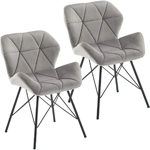 Decoshop26 Lot de 2 chaises de salle à manger en tissu velours gris couture triangle pieds en métal design Eiffel CDS09334