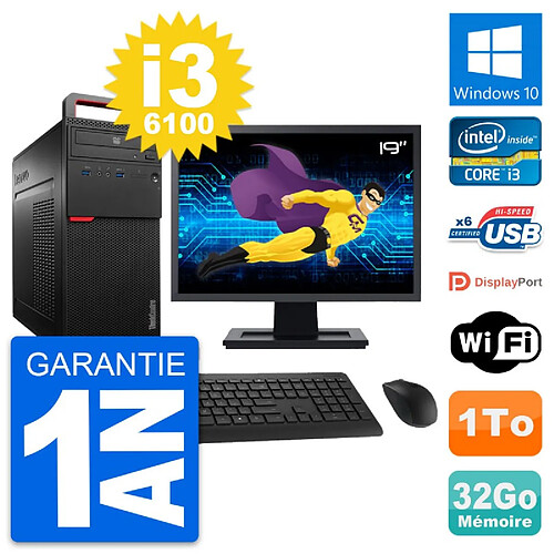 PC Tour Lenovo M700 Ecran 19" Intel i3-6100 RAM 32Go Disque 1To Windows 10 Wifi · Occasion