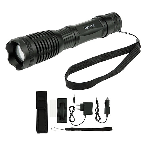 Wewoo Lampe de poche torche noir CREE XM-L T6 5-Mode 1800LM Lumière Blanche Réglable Flashlight Focus