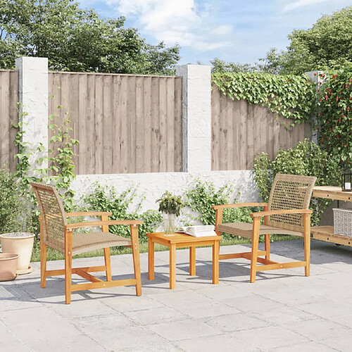 vidaXL Chaises de jardin lot de 2 beige résine tressée bois d’acacia