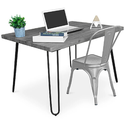 ICONIK INTERIOR Table de bureau Hairpin Gris 120x90 + Chaise Stylix Argenté