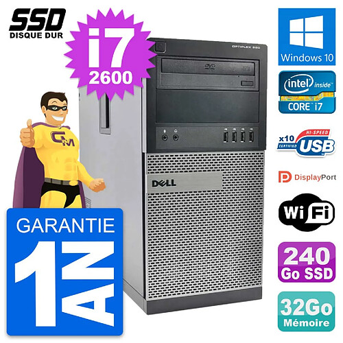 PC Tour Dell OptiPlex 990 Intel Core i7-2600 RAM 32Go SSD 240Go Windows 10 Wifi · Occasion