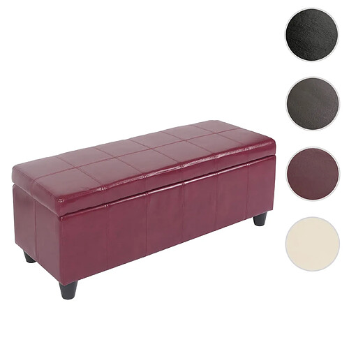 Mendler Banc banquette rembourrée coffre de rangement Kriens, cuir reconstitué, 112x45x45cm ~ rouge