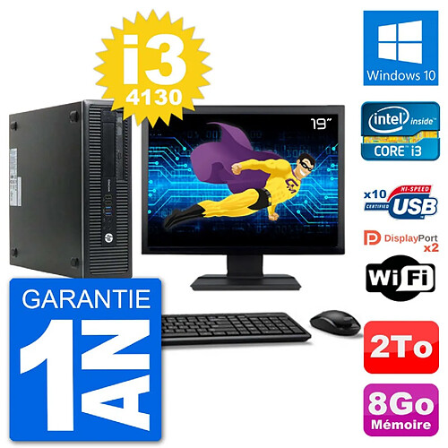 PC HP EliteDesk 800 G1 Ecran 19" Core i3-4130 RAM 8Go Disque 2To Windows 10 Wifi · Occasion