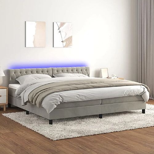 Sommier à lattes LED,Cadre à lattes de lit avec matelas pour Adulte Gris clair 200x200 cm -MN46222