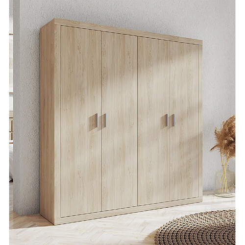 Pegane Armoire, placard garde-robe meuble de rangement coloris chêne cambria - Longueur 196 x Profondeur 50.2 x Hauteur 208 cm