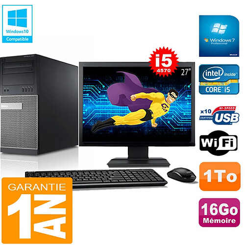 PC Tour DELL 9020 Core I5-4570 Ram 16Go Disque 1 To Wifi W7 Ecran 27" · Occasion