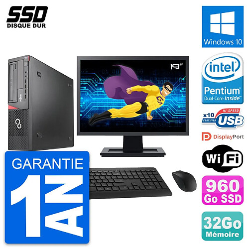 PC Fujitsu E920 DT Ecran 19" Intel G3220 RAM 32Go SSD 960Go Windows 10 Wifi · Occasion