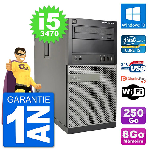 PC Tour Dell 7010 Intel Core i5-3470 RAM 8Go Disque Dur 250Go Windows 10 Wifi · Occasion