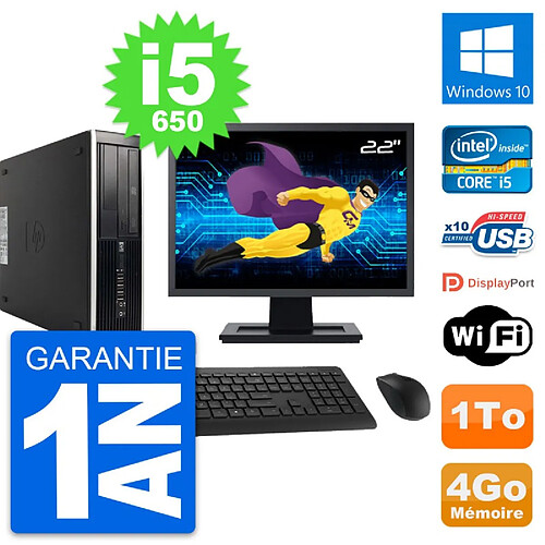 PC HP 8100 SFF Ecran 22" Intel Core i5-650 RAM 4Go Disque 1To Windows 10 Wifi