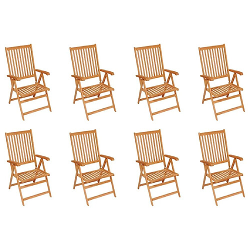 Maison Chic Lot de 8 Chaises inclinables de jardin avec coussins - Fauteuil d'extérieur Teck solide -MN13335