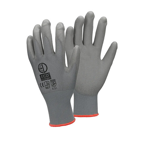 ECD Germany 36 Paires de Gants de Travail en PU - Taille 7-S - Couleur Gris - Élastique - Protection Usages Multiples - pour Mécanicien Constructeurs Travail de Jardin Bricolage - Activités Montage