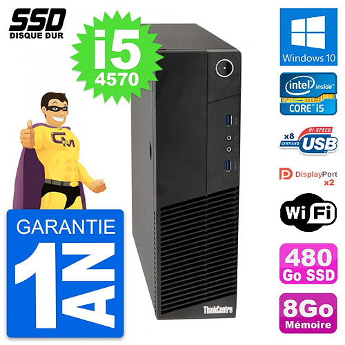 PC Lenovo ThinkCentre M83 SFF Intel i5-4570 RAM 8Go SSD 480Go Windows 10 Wifi · Occasion