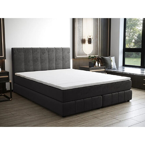 Vente-Unique Ensemble complet boxspring tête de lit + sommier + matelas + surmatelas - 160 x 200 cm - Velours - Anthracite - HIDA de YSMÉE