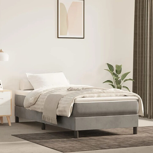 vidaXL Sommier à lattes de lit et matelas Gris clair 90x200 cm Velours