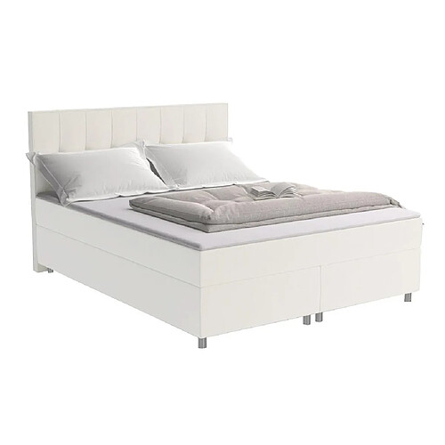 Vente-Unique Ensemble complet boxspring tête de lit capitonnée + sommiers + matelas + surmatelas - 160 x 200 cm - Tissu - Ivoire - SIERO de YSMÉE