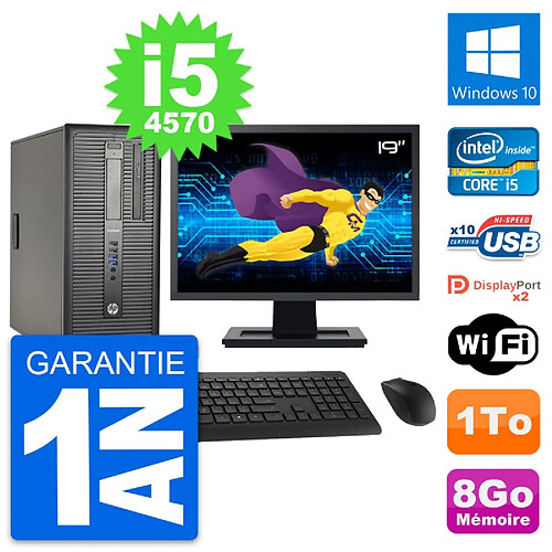 PC Tour HP ProDesk 600 G1 Ecran 19" i5-4570 RAM 8Go Disque 1To Windows 10 Wifi · Occasion