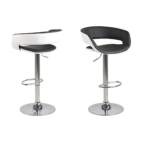 Toilinux Lot de 2 Tabourets de bar effet cuir - Noir et blanc