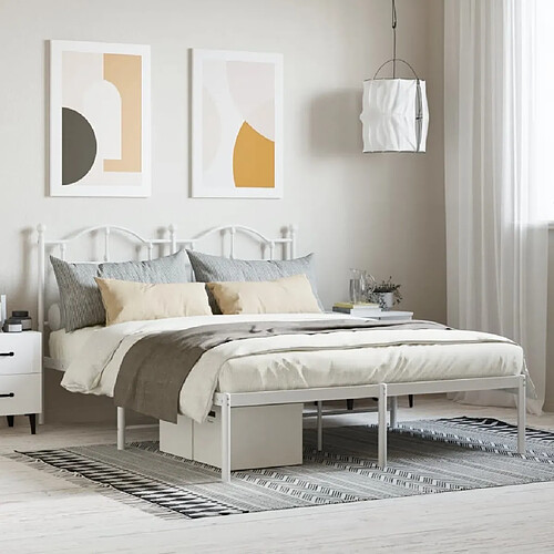 Maison Chic Lit adulte 140x200cm- Cadre de lit métal avec tête de lit pour chambre blanc -MN84089