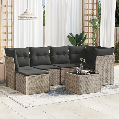 vidaXL Salon de jardin avec coussins 7 pcs gris résine tressée