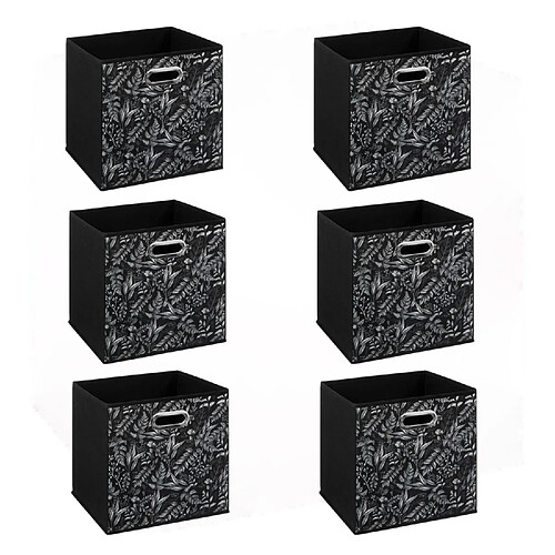 Five Simply Smart Lot de 6 boites de rangement en tissu Botanical - 31x31x31cm - Noir