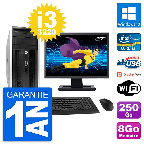 PC Tour HP Pro 6300 CMT Ecran 27" i3-3220 RAM 8Go Disque 250Go Windows 10 Wifi · Occasion