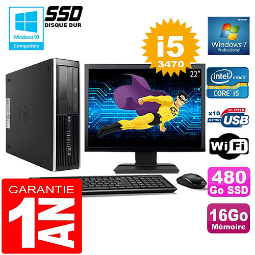 PC HP Compaq 8300 SFF Core I5-3470 Ram 16Go Disque 480 Go SSD Wifi W7 Ecran 22" · Occasion