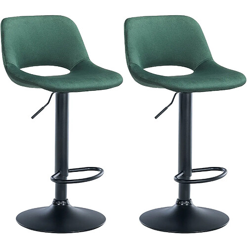 Decoshop26 Tabourets de bar chaises haute x2 avec repose-pieds en velours vert piètement métallique noir 10_0004081