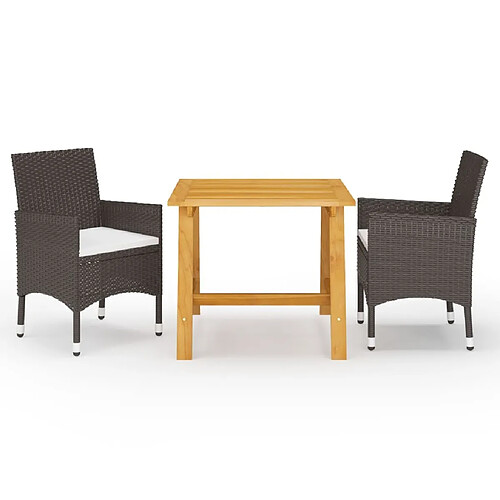 Salle à manger de jardin 3 pcs,Table et chaise à dîner Marron -MN53824