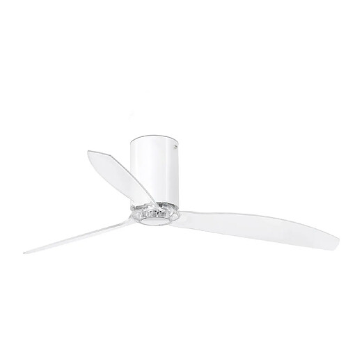 Faro Barcelona Ventilateur de plafond blanc brillant et transparent avec moteur à courant continu intelligent - Télécommande incluse