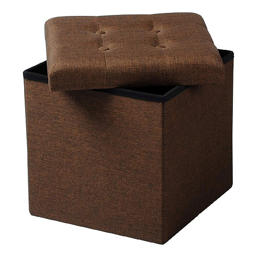 Helloshop26 Tabouret d'assise en lin avec espace de rangement marron 19_0000467