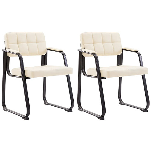 Decoshop26 Lot de 2 chaises de bureau visiteur avec accoudoirs assise en PVC crème cadre métal noir 10_0003108