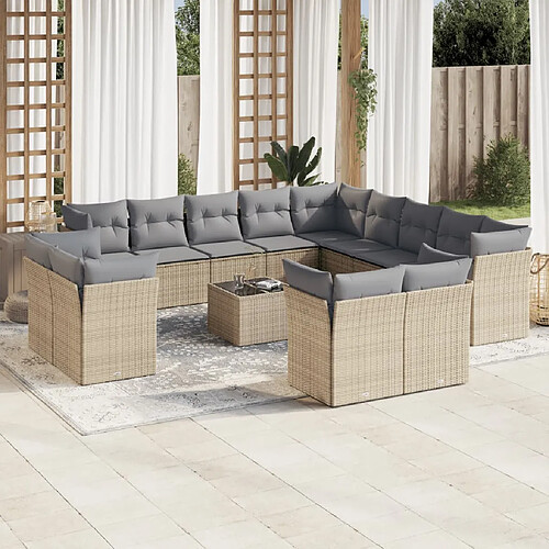 vidaXL Salon de jardin avec coussins 14 pcs beige résine tressée