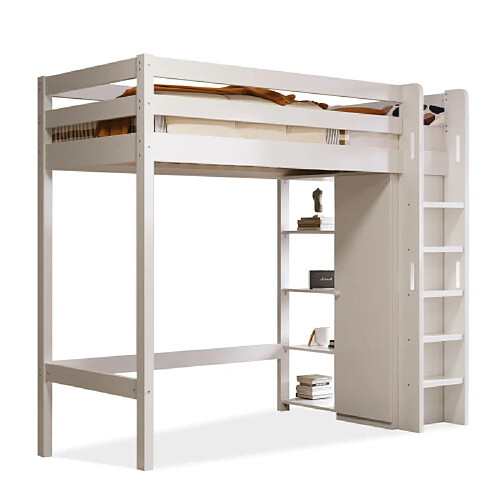 ComfortXL Lit Enfant Avec Mezzanine, Armoire Et 6 Étagères, Lit Simple 90x200 Cm - 208x110x186 (lxlxh), Blanc