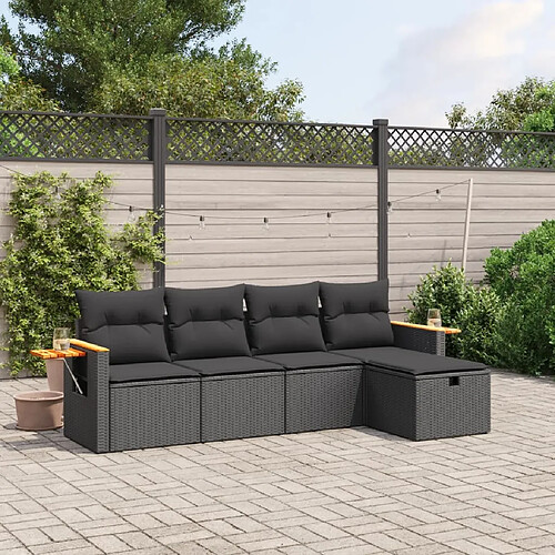 vidaXL Salon de jardin 5 pcs avec coussins noir résine tressée