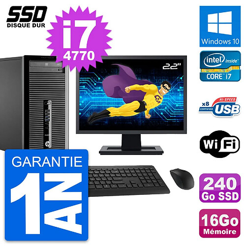 PC Tour HP 400 G1 Ecran 22" Intel i7-4770 RAM 16Go SSD 240Go Windows 10 Wifi · Occasion